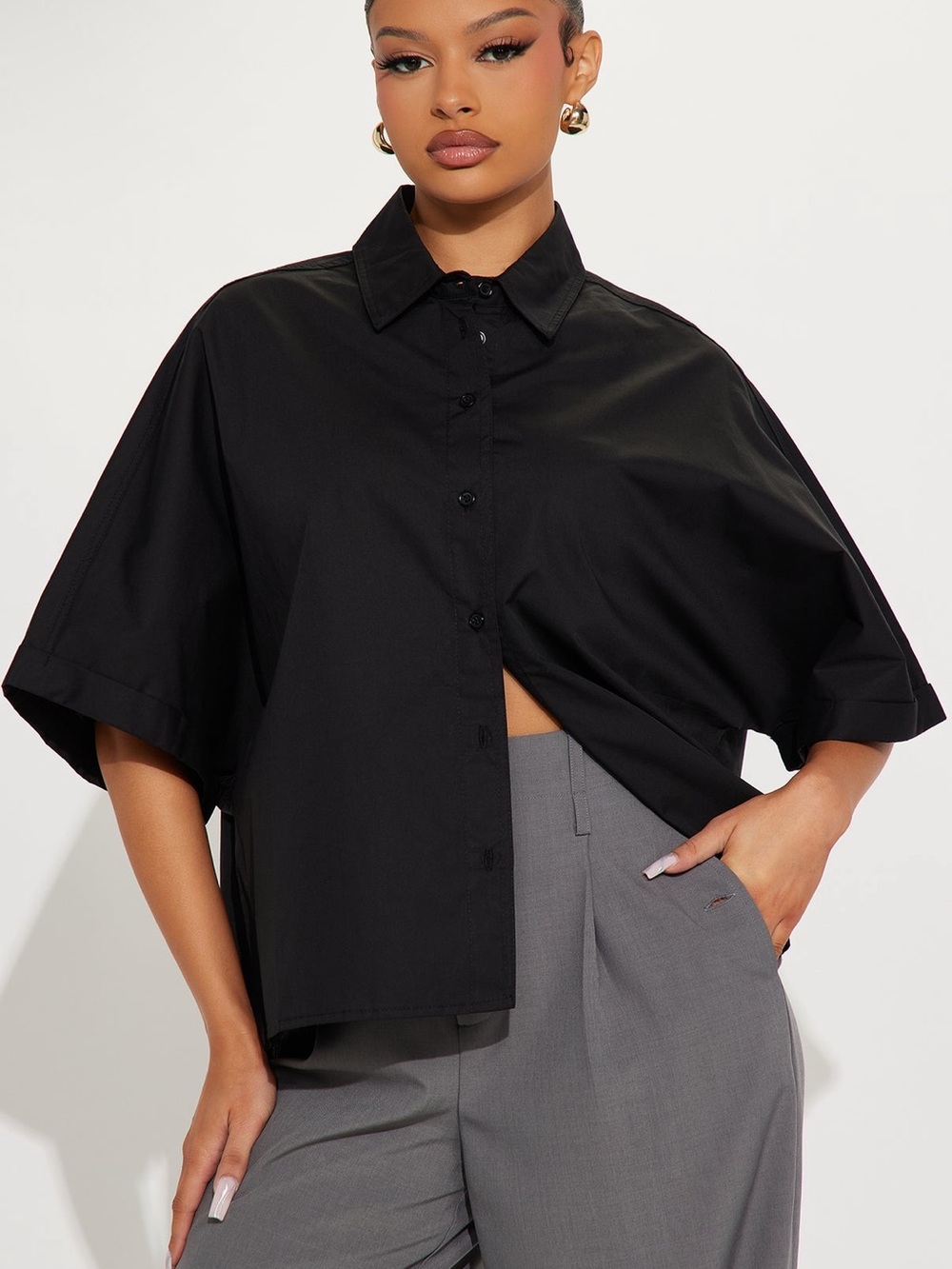 Fashion Nova Black Oversized Button-Up Shirt